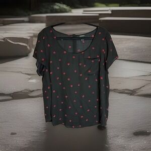 Torrid Ladybug Sheer Print Blouse Black Short Sleeve Pocket Top Plus Size 1